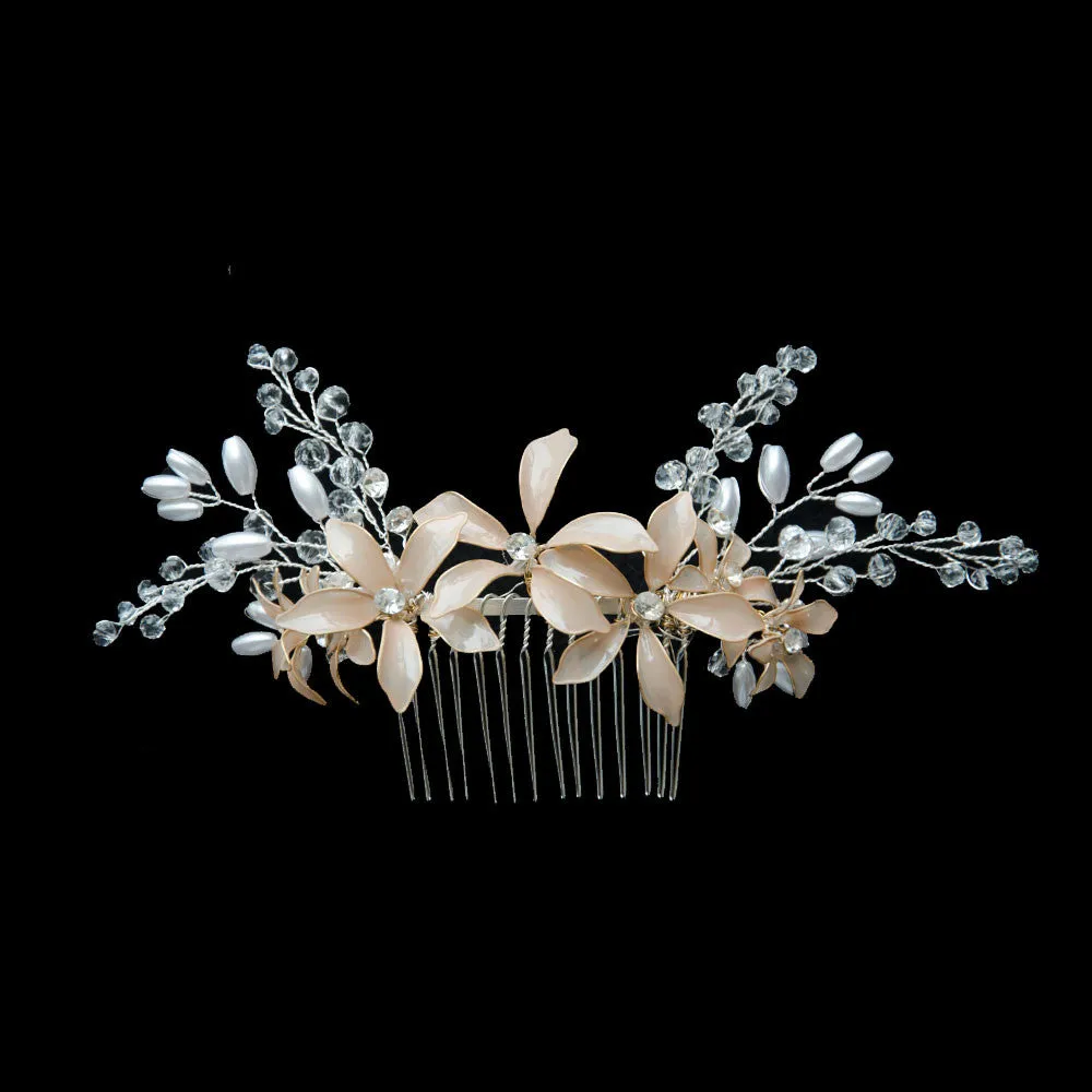 Nail Polish Lily Flowers Handmade Bridal Headpiece in Nude