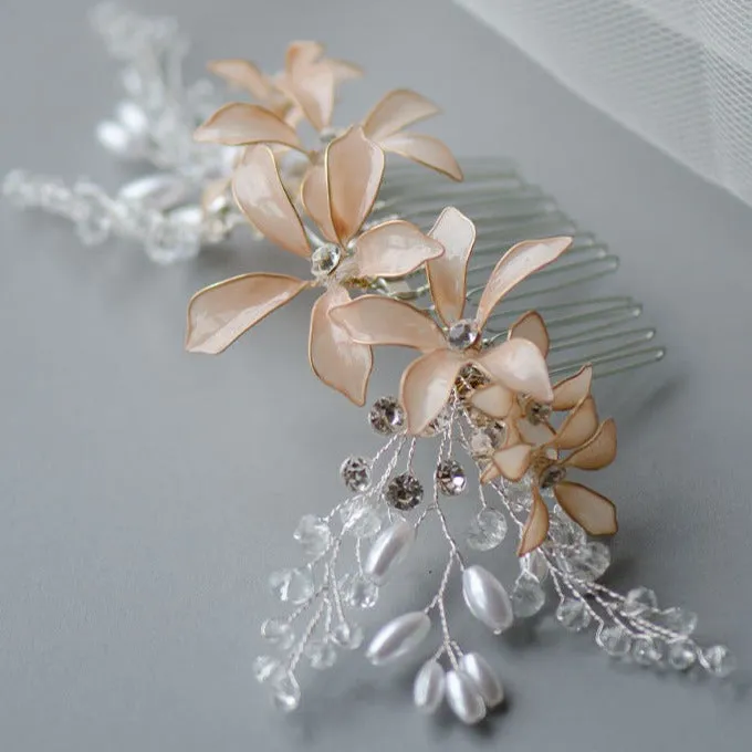 Nail Polish Lily Flowers Handmade Bridal Headpiece in Nude