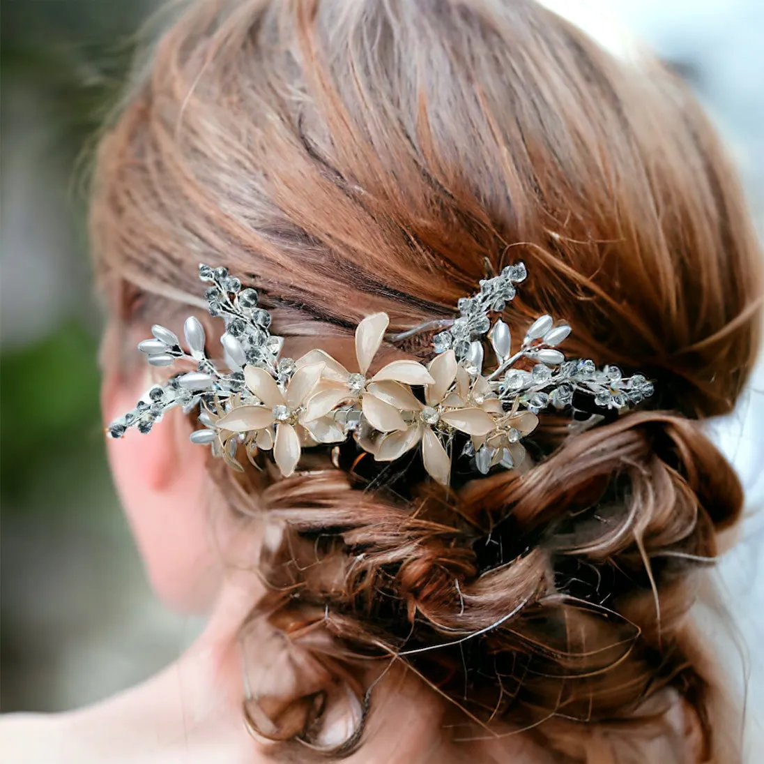 Nail Polish Lily Flowers Handmade Bridal Headpiece in Nude