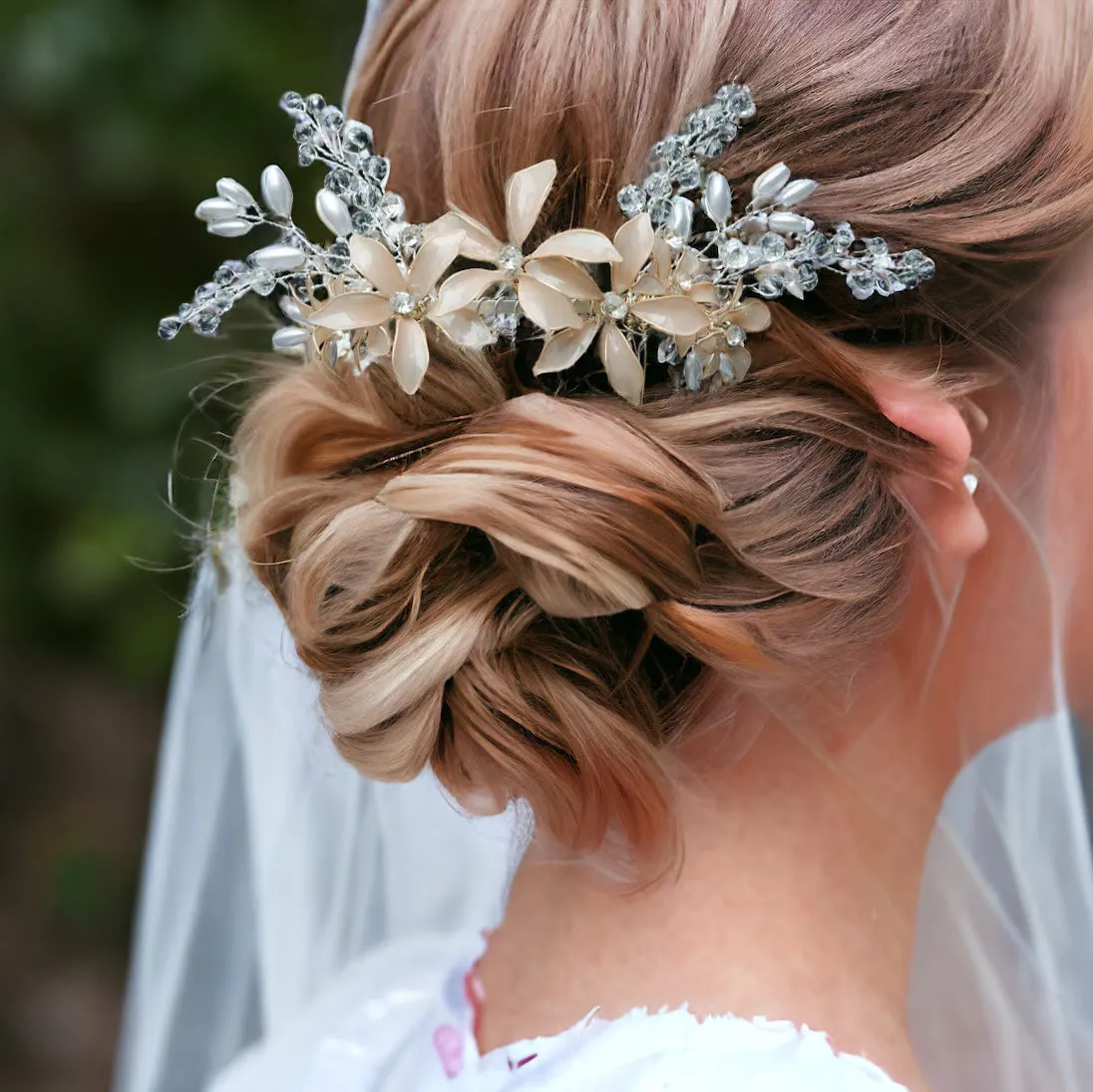 Nail Polish Lily Flowers Handmade Bridal Headpiece in Nude