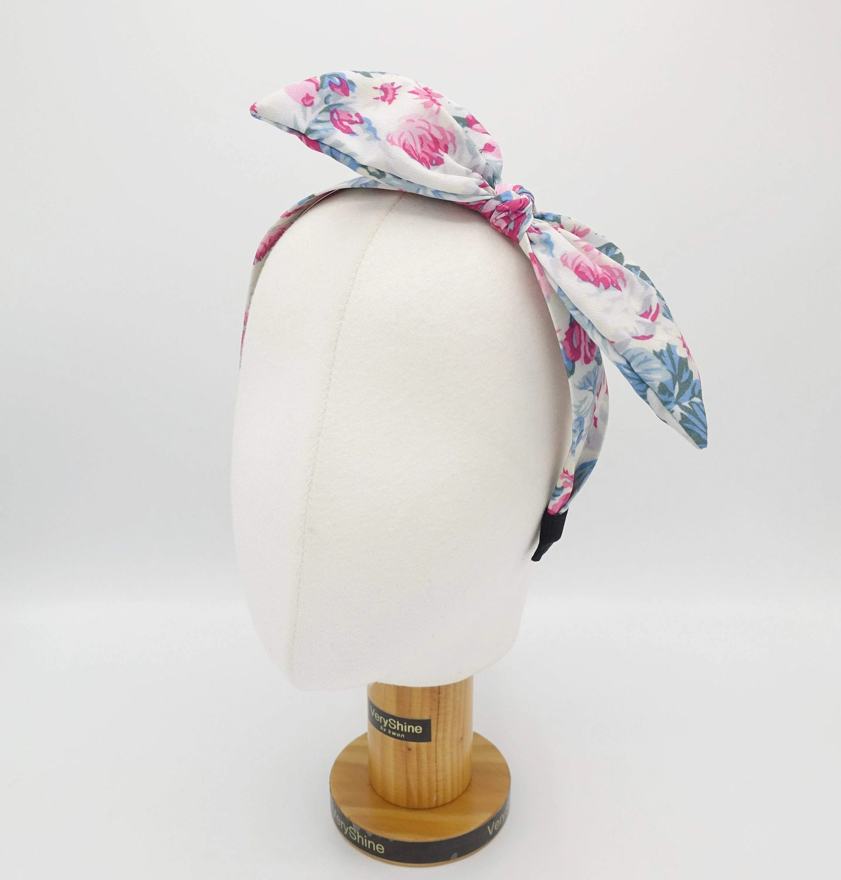 narrow bow knot headband wired floral bow hairband for women