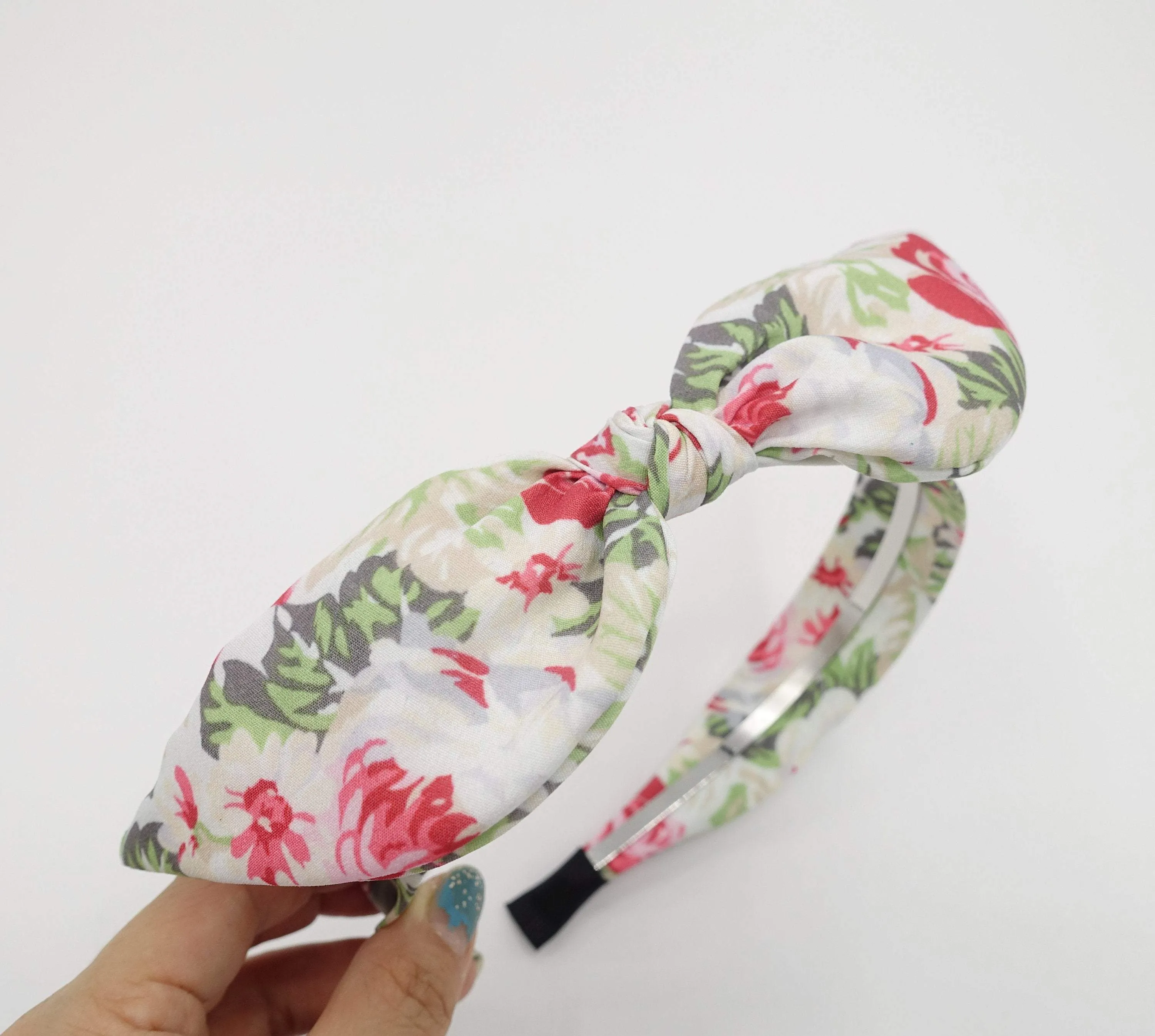 narrow bow knot headband wired floral bow hairband for women