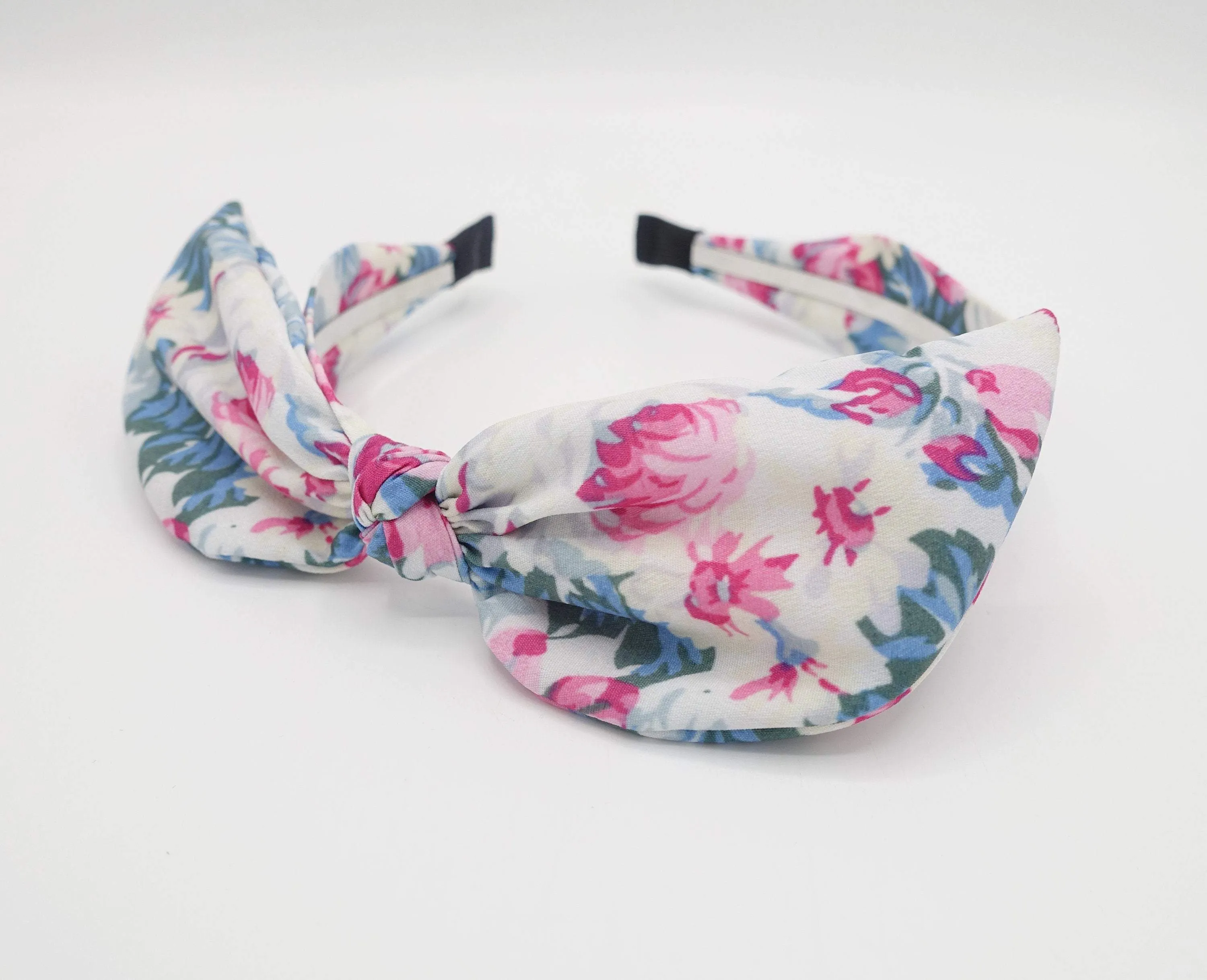 narrow bow knot headband wired floral bow hairband for women