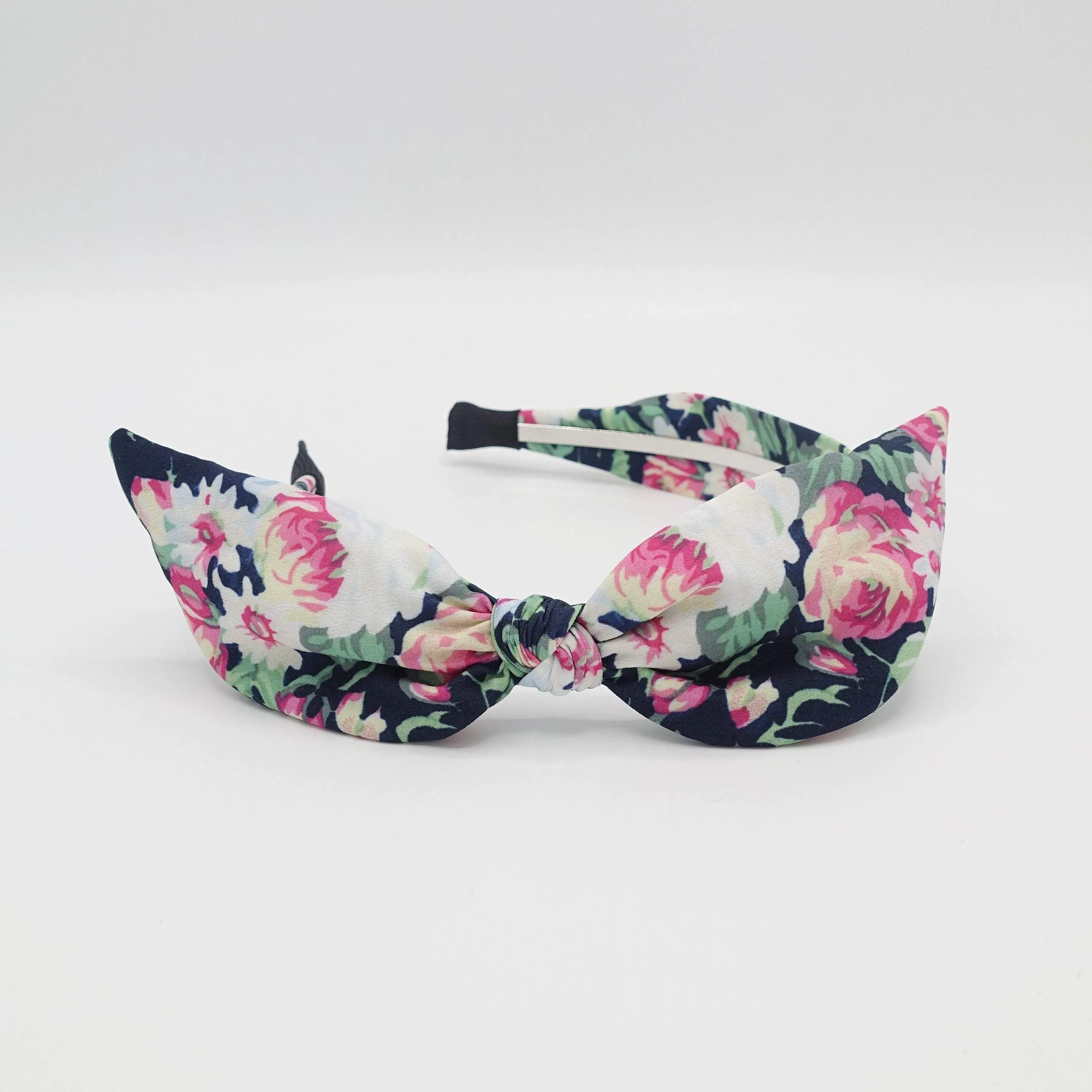 narrow bow knot headband wired floral bow hairband for women