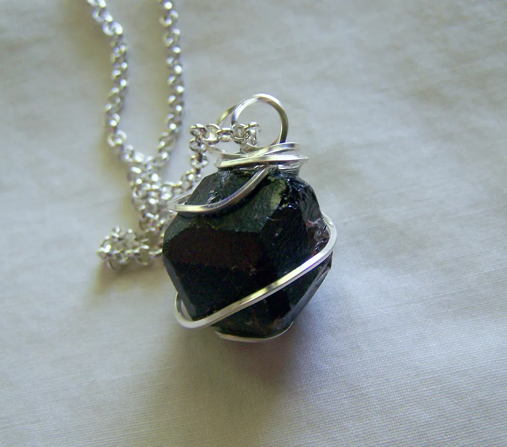 Natural Burgundy Garnet Gemstone Wire Wrapped Pendant