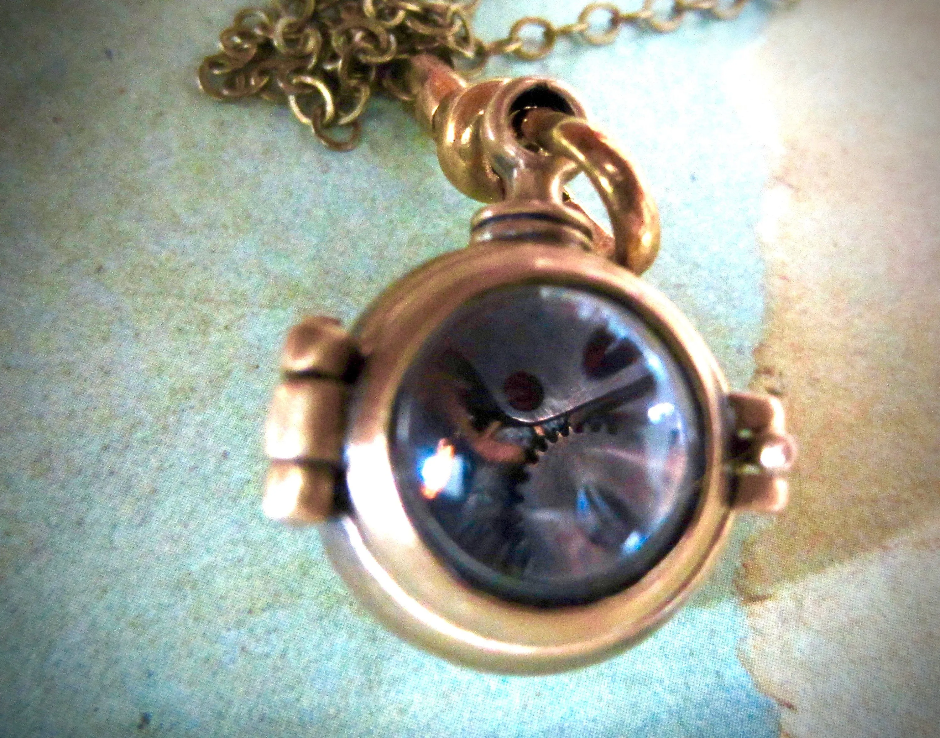 Nautical necklace watch movement - Steampunk Necklace - Diving Helmet with Vintage watch movement - antique bronze pendant - gift for her