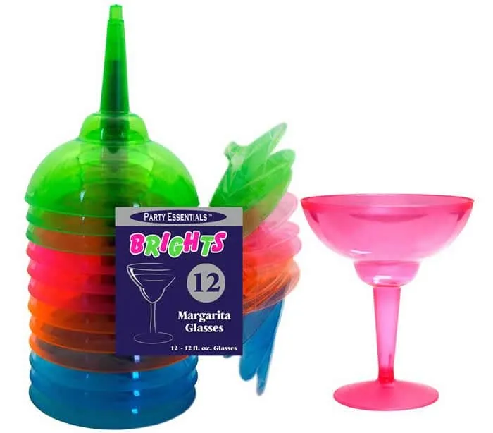 Neon Plastic Margarita Glasses 12oz 12 ct