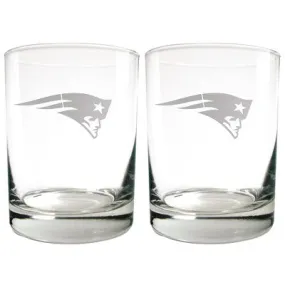 New - NFL New England Patriots Laser Etched Rocks Glass Set - 2pc