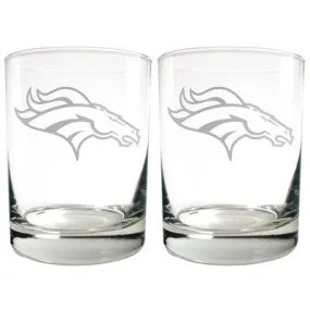 NFL Denver Broncos Laser Etched Rocks Glass Set - 2pc