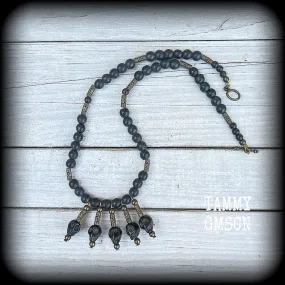 Ogoun necklace-Black stone skull tribal necklace