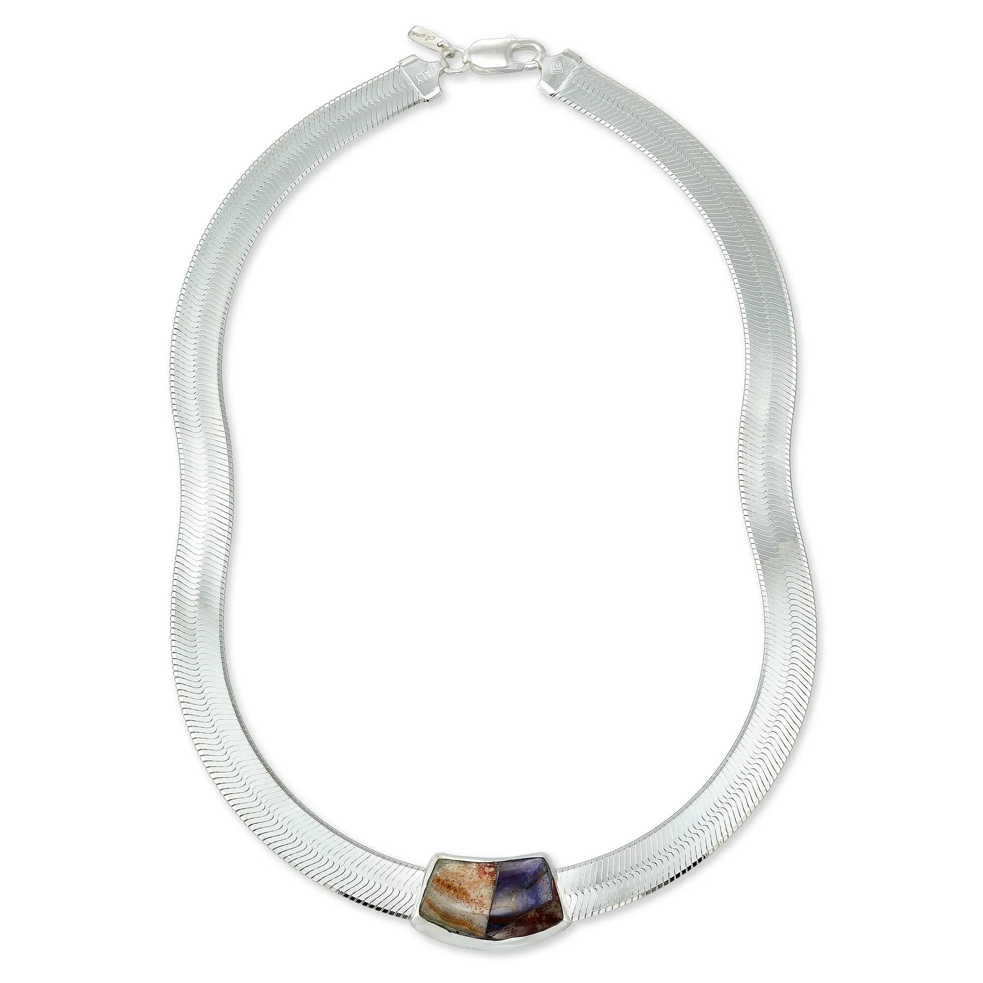 Onyx & Agate Lapidary Inlay Cradle Necklace