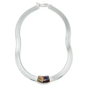 Onyx & Agate Lapidary Inlay Cradle Necklace