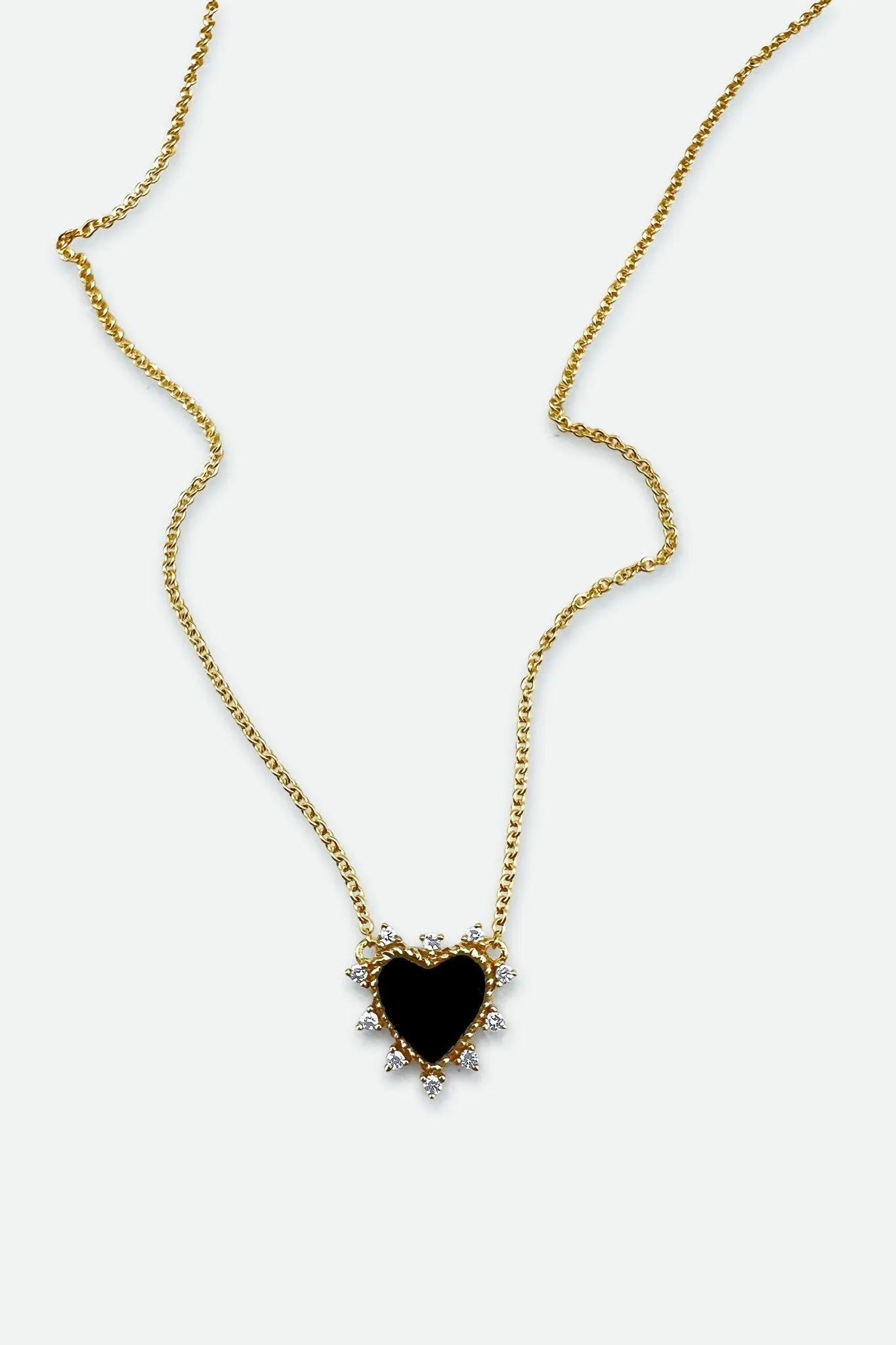 ONYX AND DIAMOND HEART NECKLACE