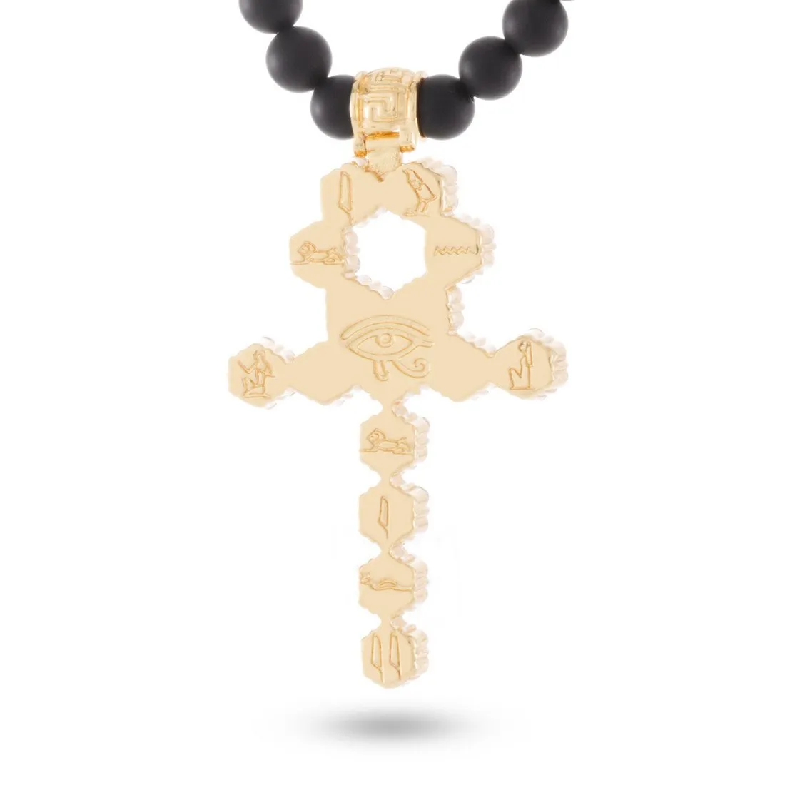 Onyx Beaded Ankh Cross Necklace