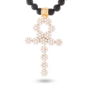 Onyx Beaded Ankh Cross Necklace