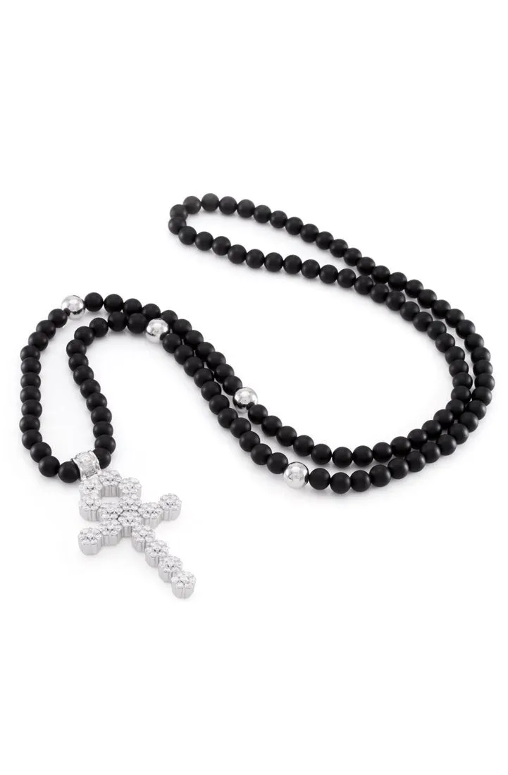 Onyx Beaded Ankh Cross Necklace