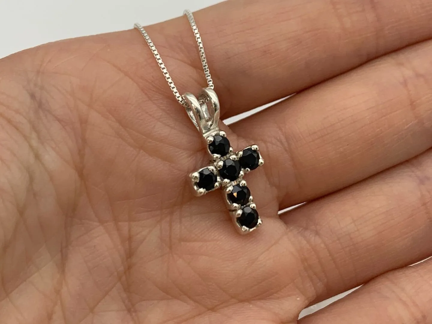 Onyx Cross Pendant - Silver Cross Necklace - Black Cross Necklace