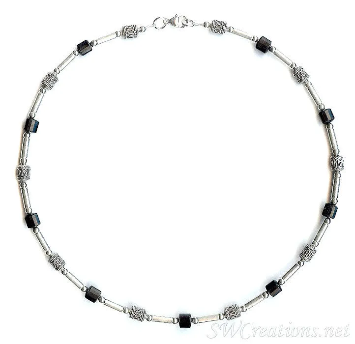 Onyx Gemstone Silver Men's Beaded Necklace 2