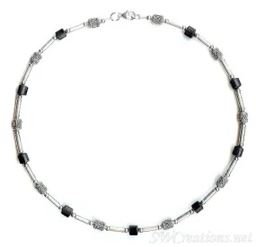 Onyx Gemstone Silver Men's Beaded Necklace 2