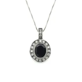 Onyx Pendant - Black Oval Necklace - Vintage Halo Necklace