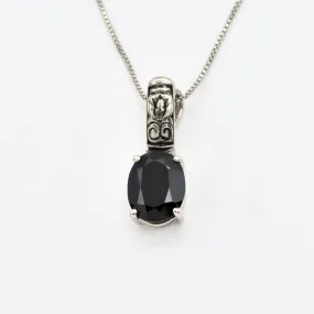 Onyx Pendant - Silver Tribal Necklace - Black Gemstone Pendant