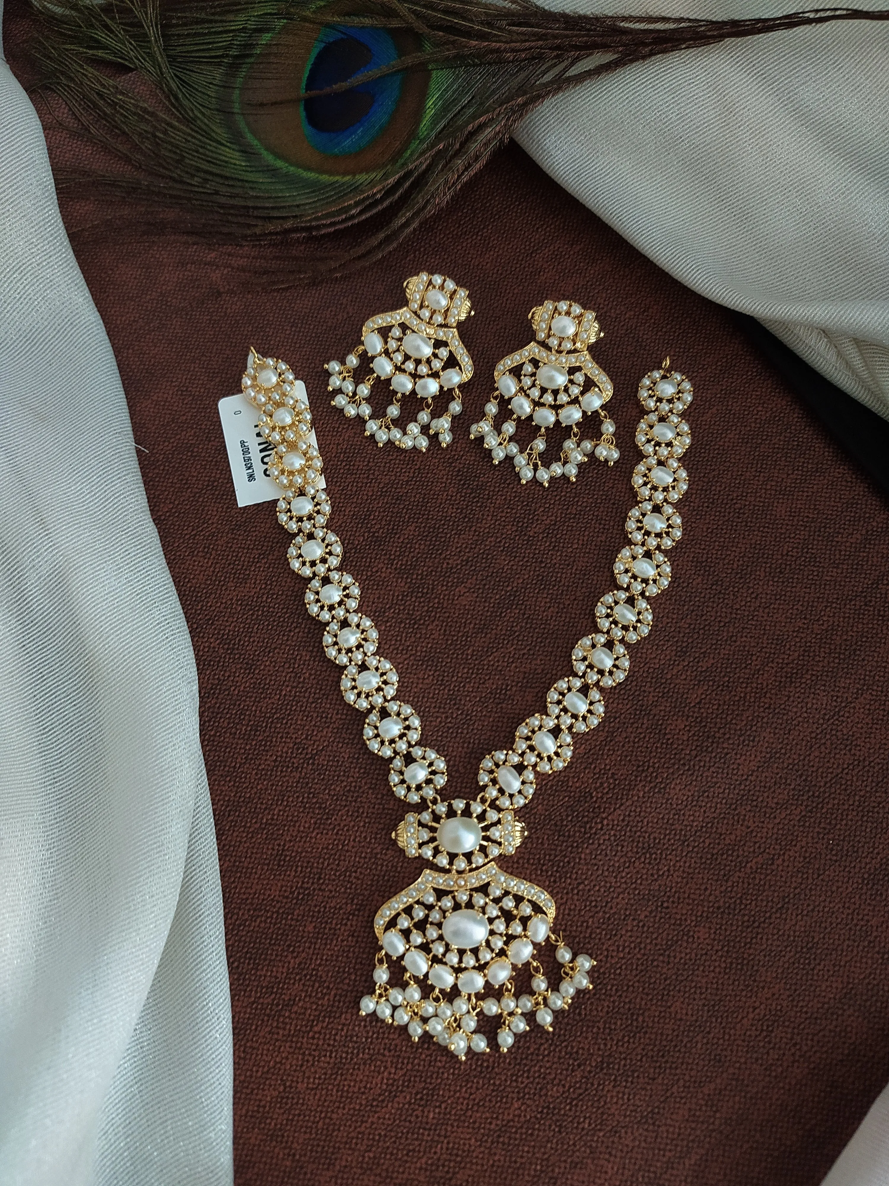 Opulent Gold-Plated Pearl Necklace Set with Hyderabadi Pearls