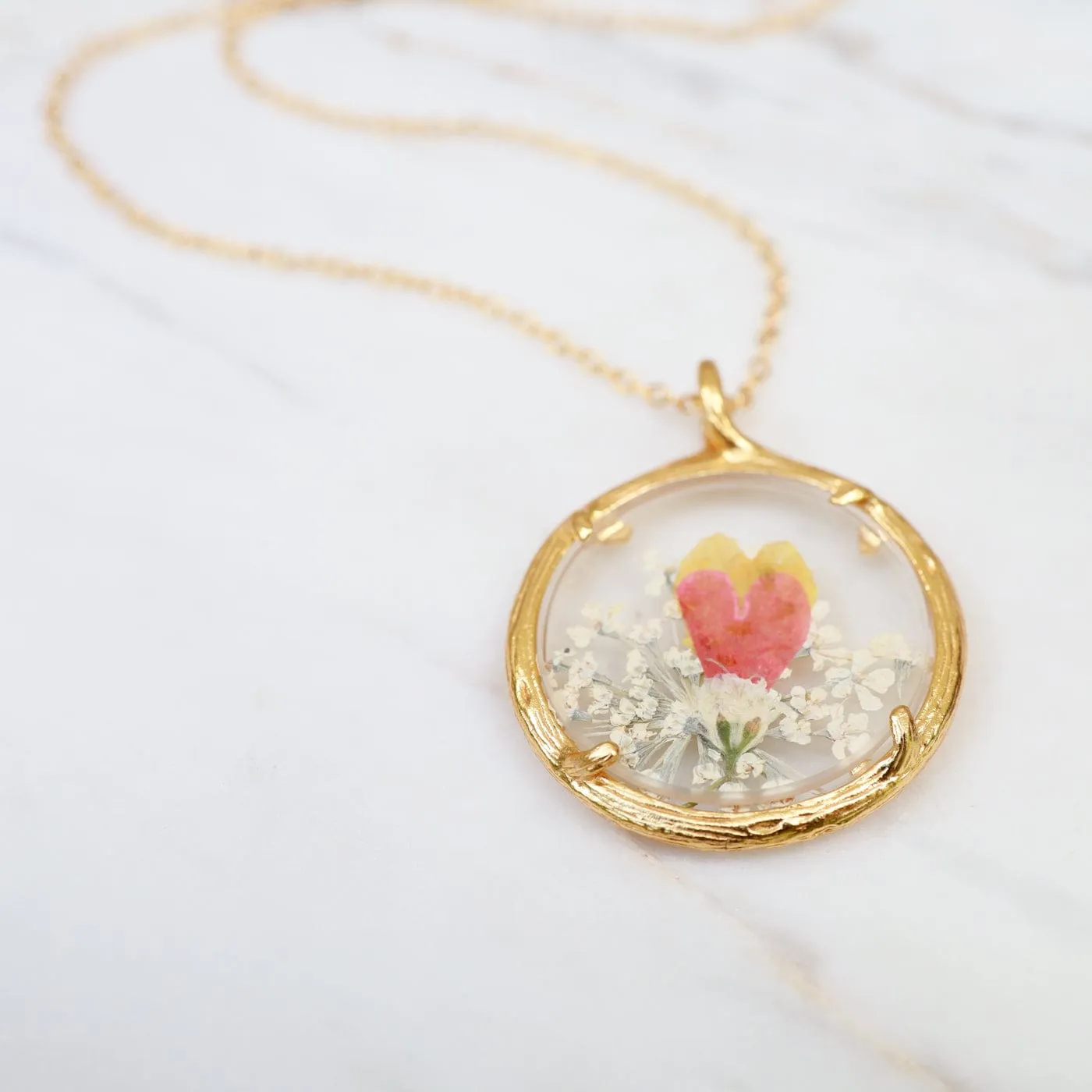 Orange Hearts Small Glass Botanical Necklace - 18K Gold Vermeil