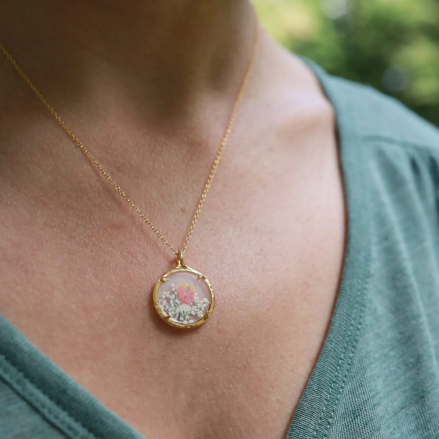 Orange Hearts Small Glass Botanical Necklace - 18K Gold Vermeil