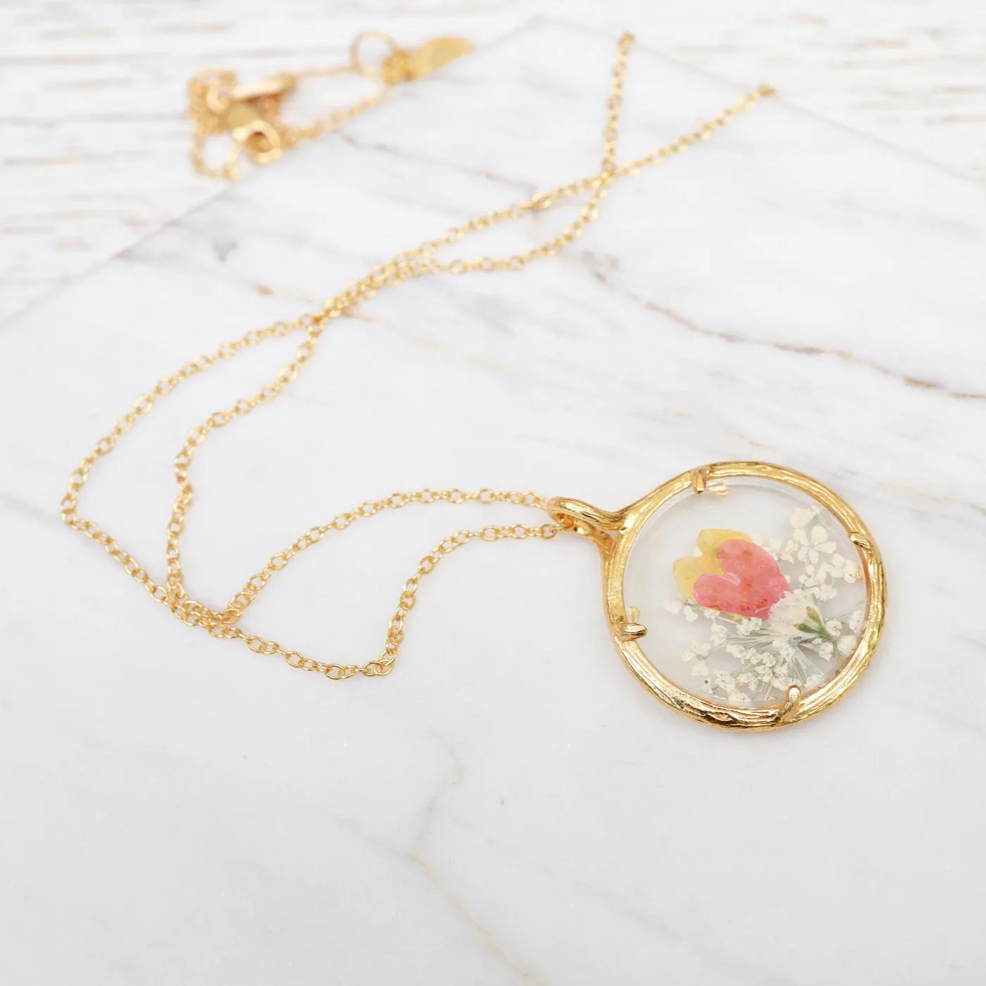 Orange Hearts Small Glass Botanical Necklace - 18K Gold Vermeil