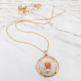 Orange Hearts Small Glass Botanical Necklace - 18K Gold Vermeil