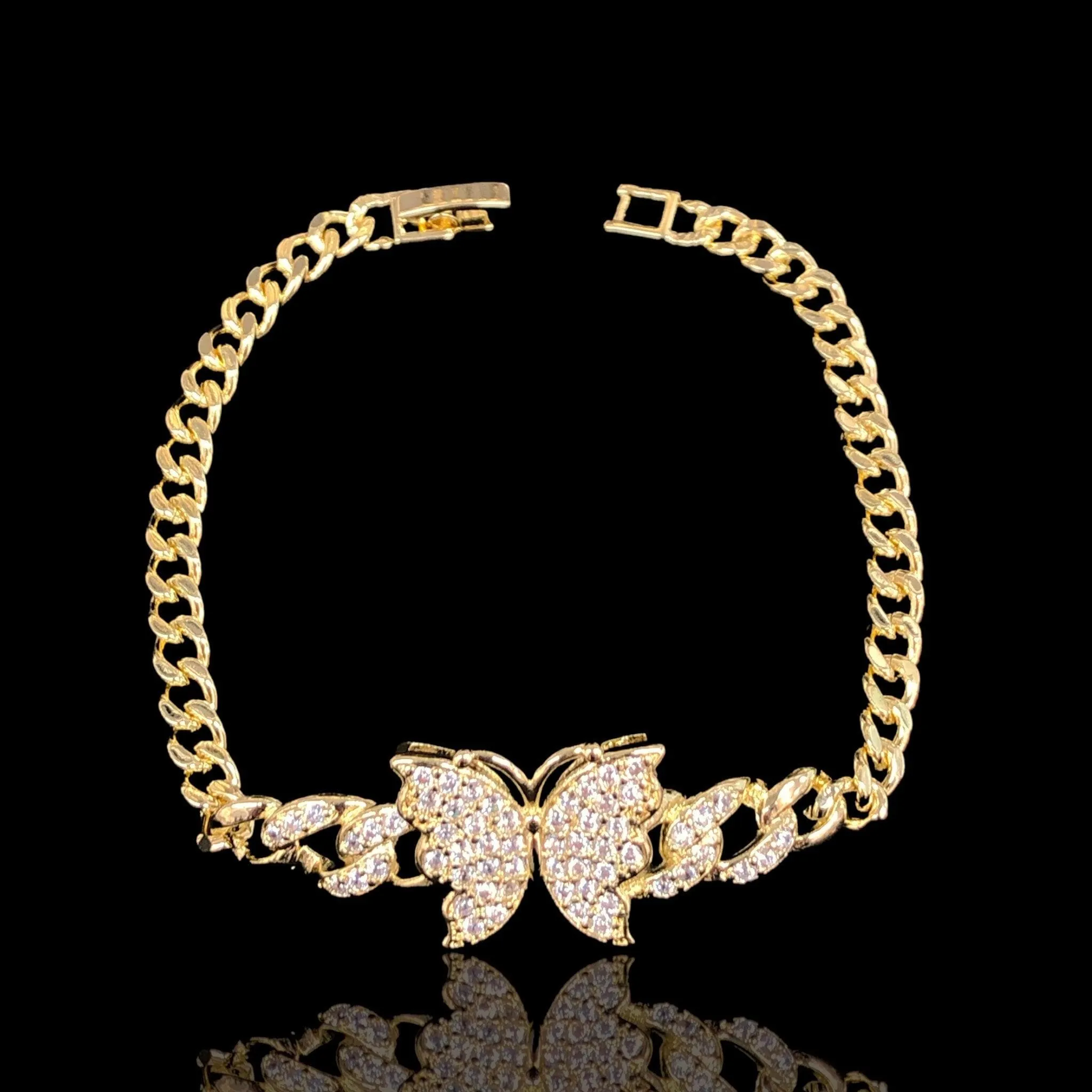 Oro Laminado Gold Filled Monarch Butterfly CZ Bracelet