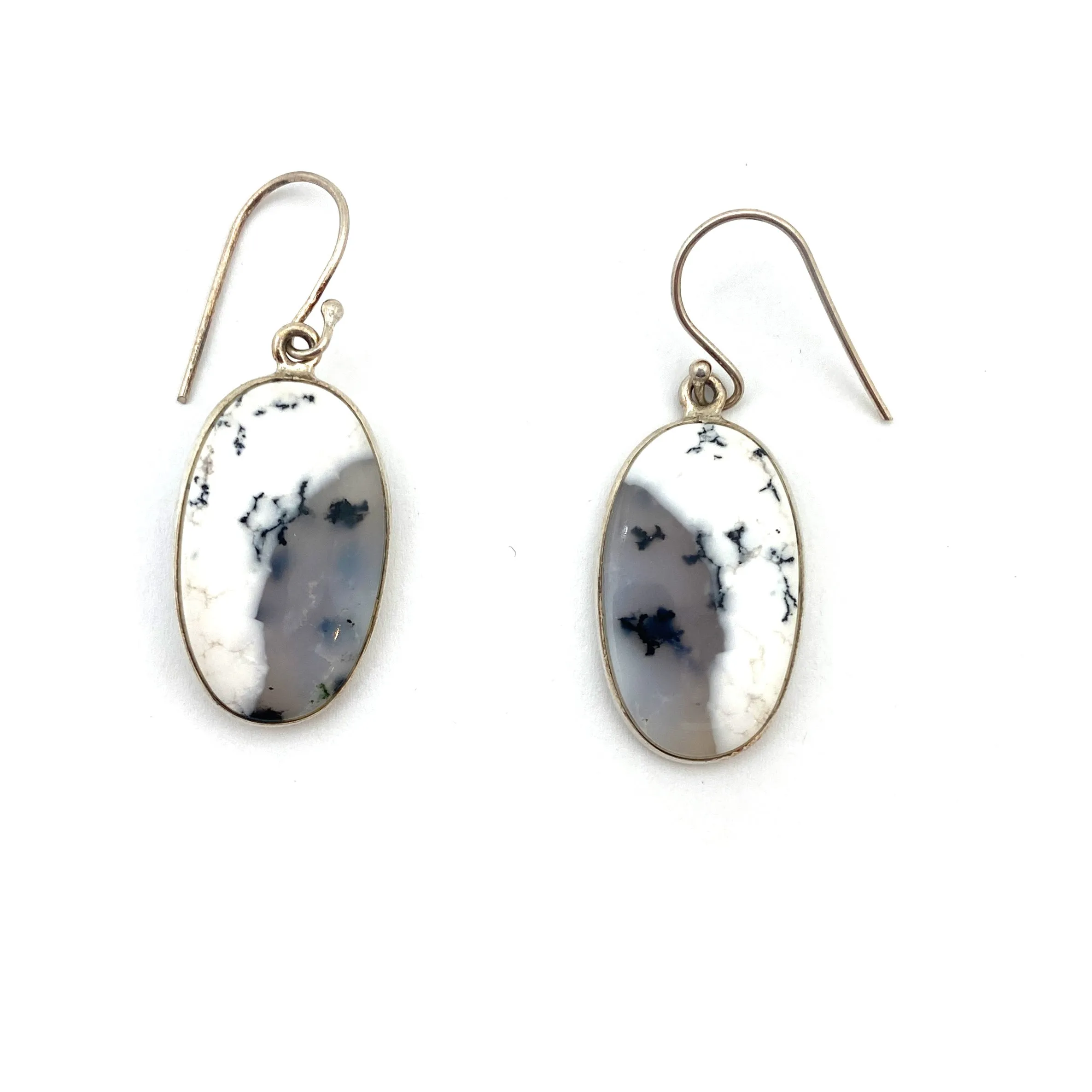 Oval Dendritic Agate Hook Earrings