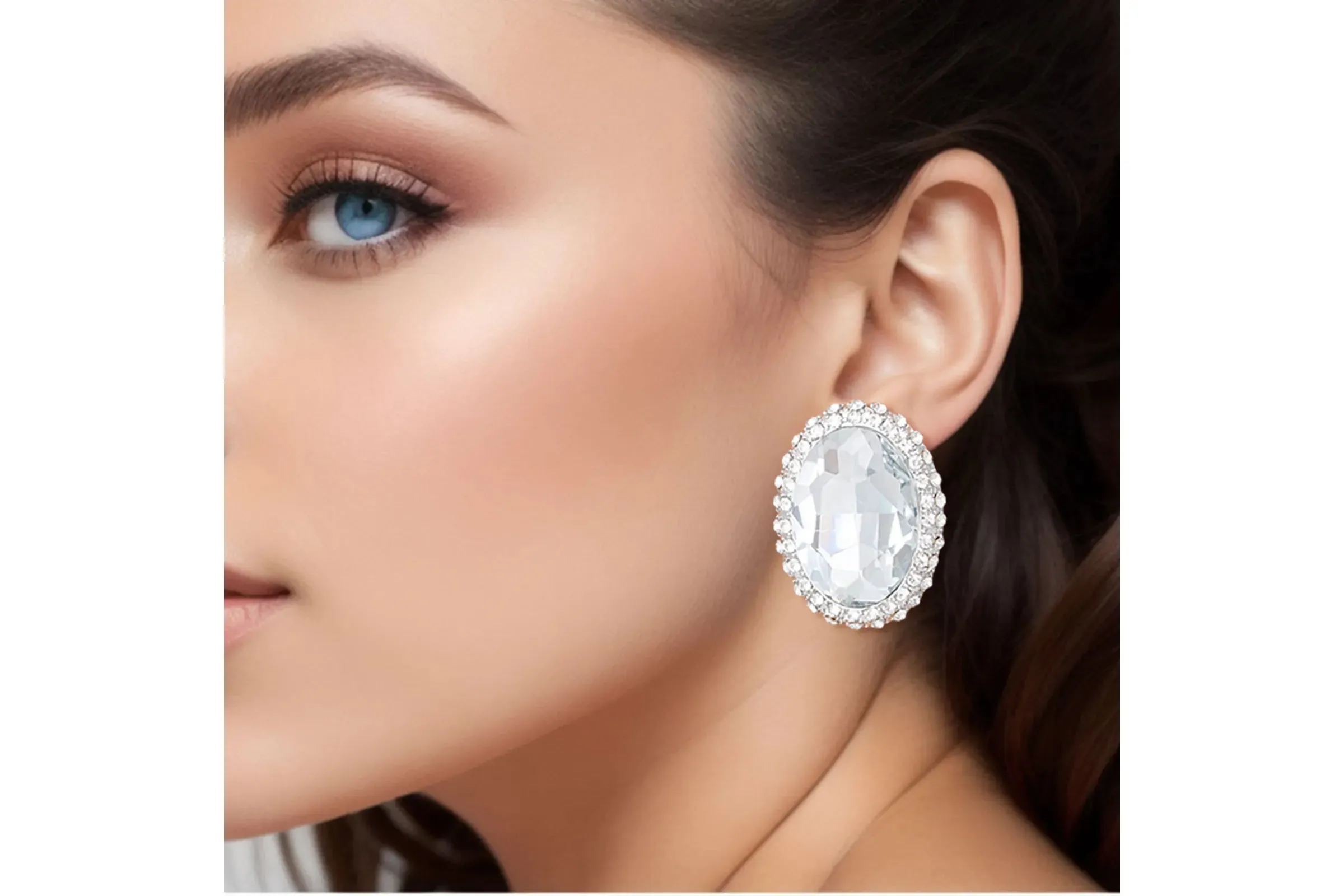 Oval Halo Studs Earrings