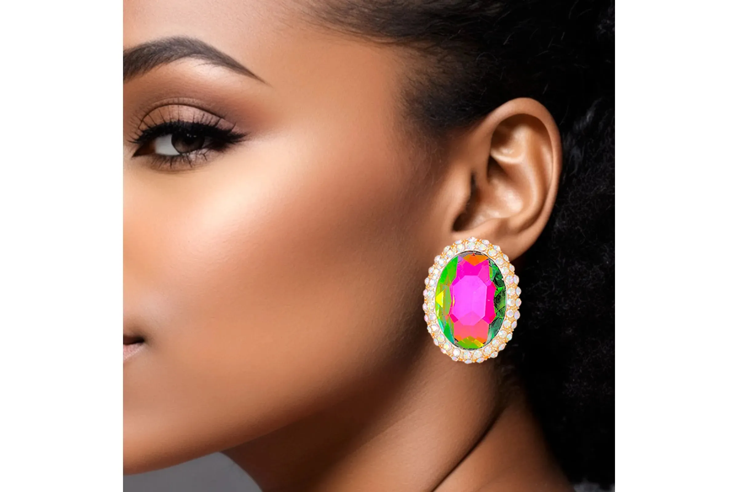 Oval Halo Studs Earrings