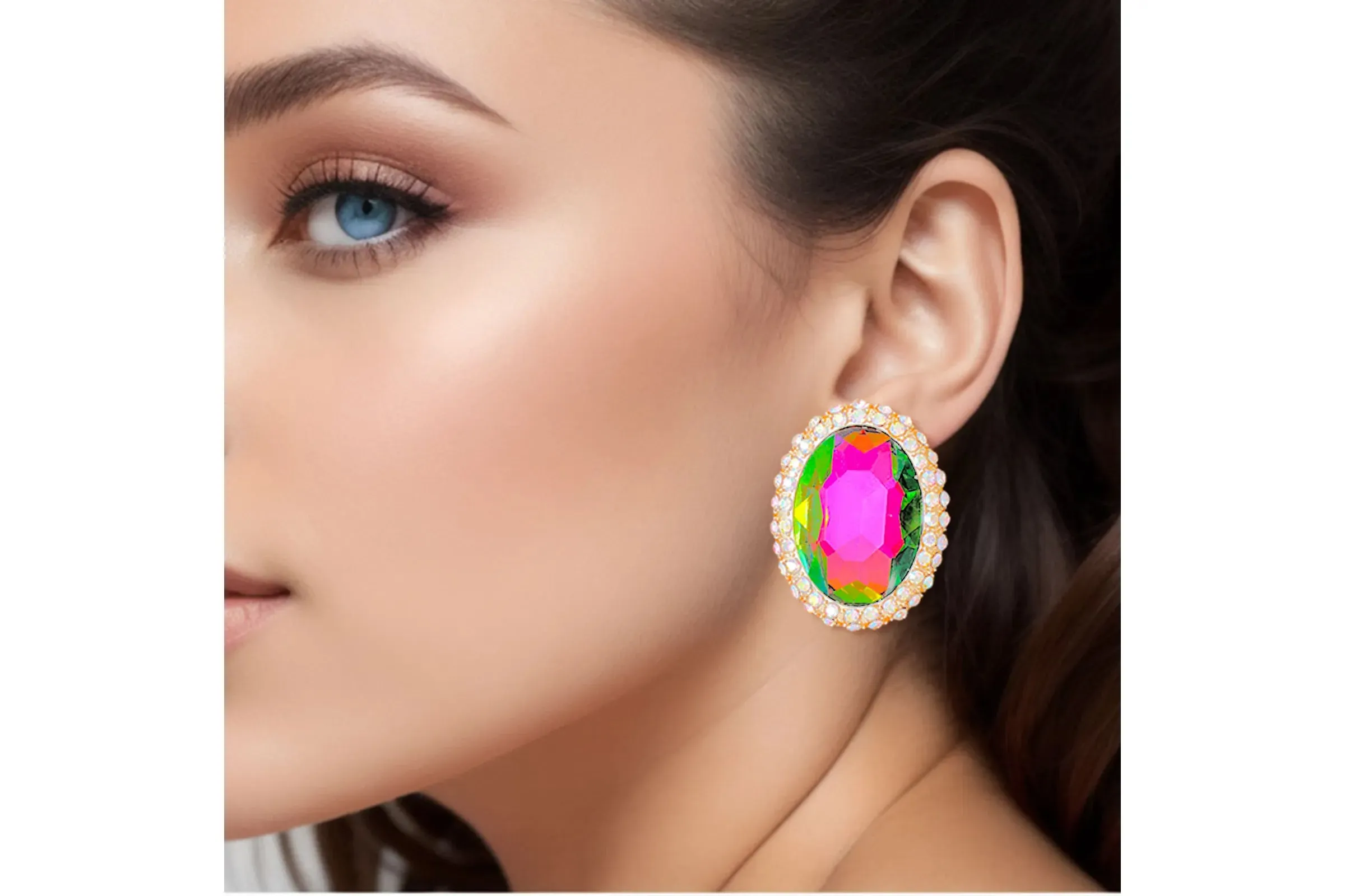 Oval Halo Studs Earrings