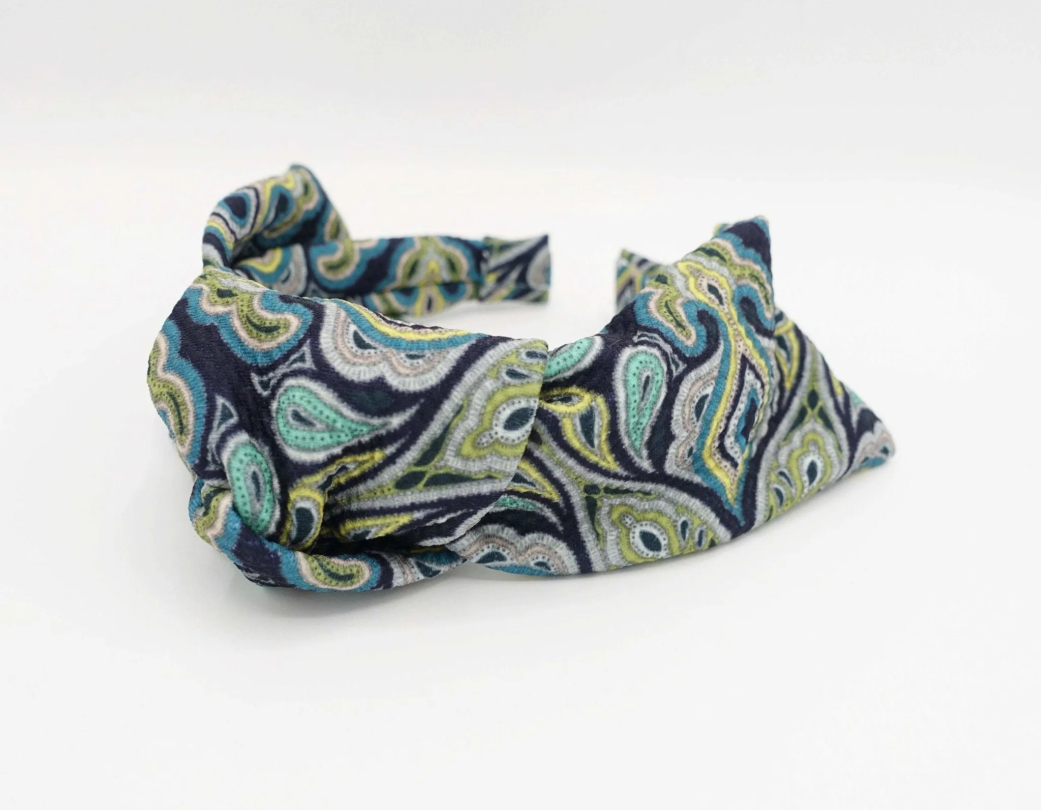 paisley bow tie top knot headband hair accessory for women