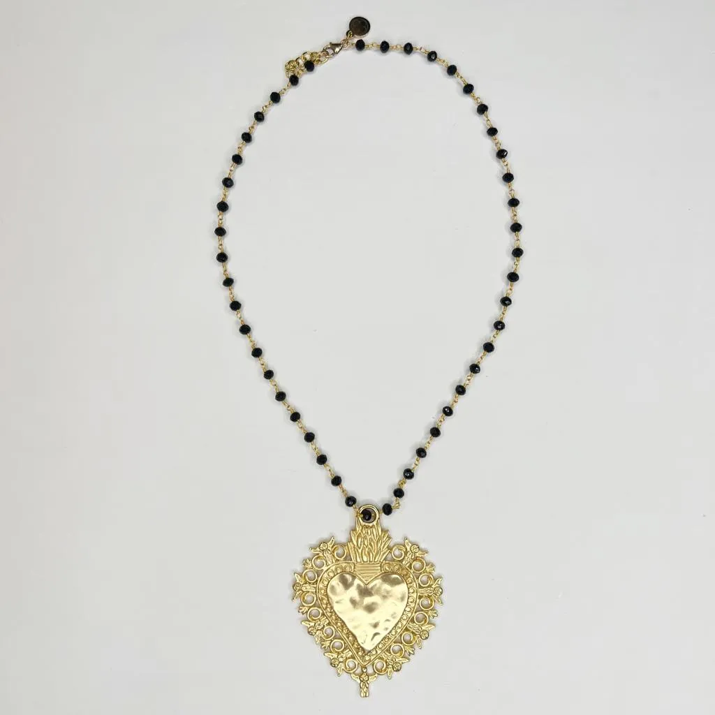 Palazzolo Black Onyx Sacred Heart Necklace