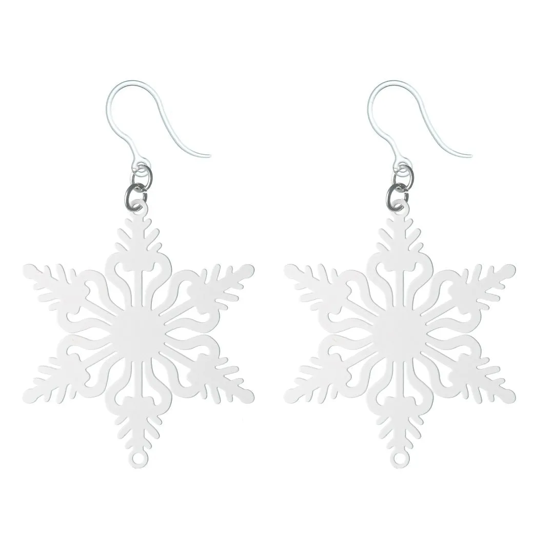 Paper Cut-Out Snowflake Dangles Hypoallergenic Earrings for Sensitive Ears Made with Plastic Posts