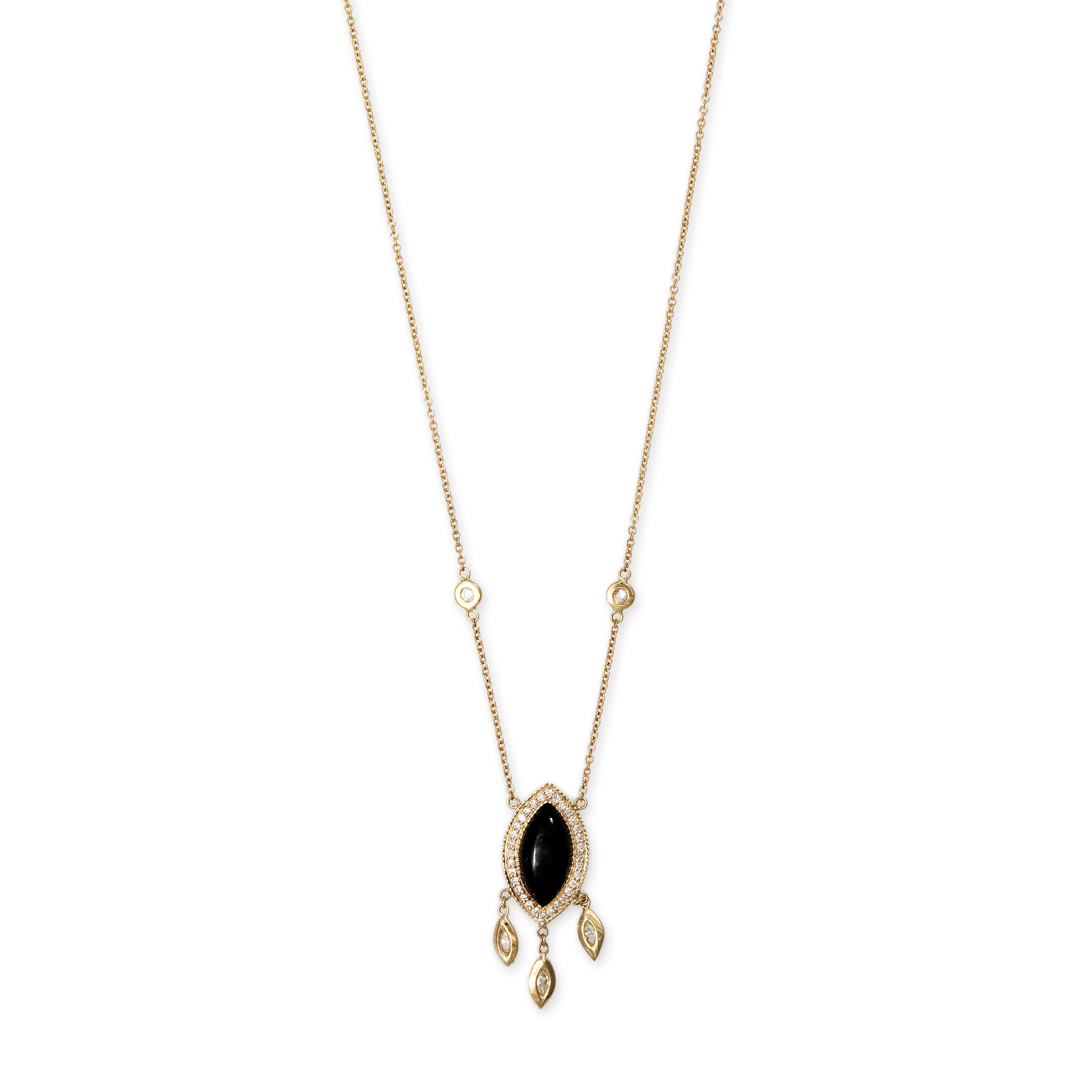 PAVE SMALL ONYX MARQUISE   MARQUISE DIAMOND SHAKER NECKLACE