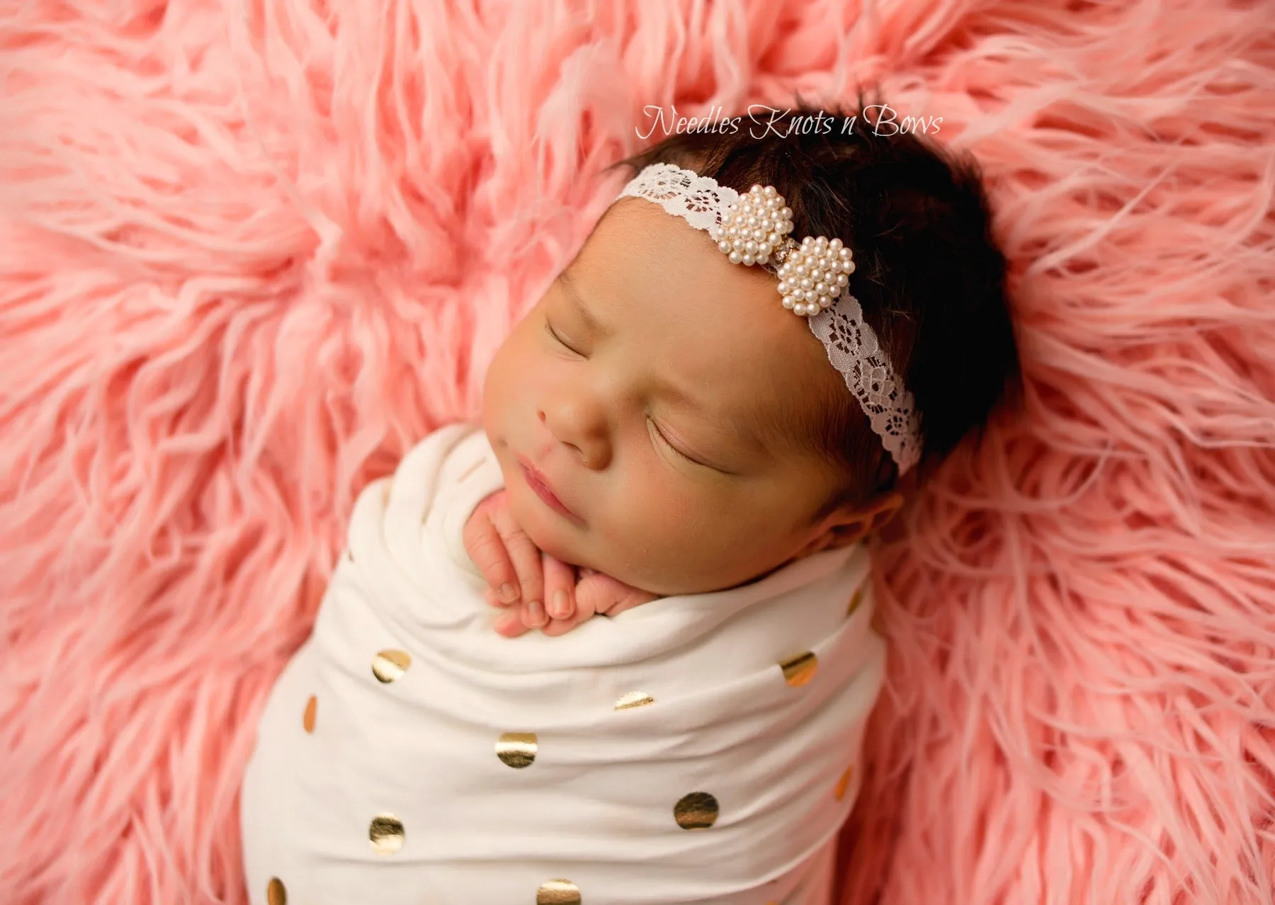 Pearl Bow Lace Headband, Infants, Newborns, Baby Christening, Blessing Headband