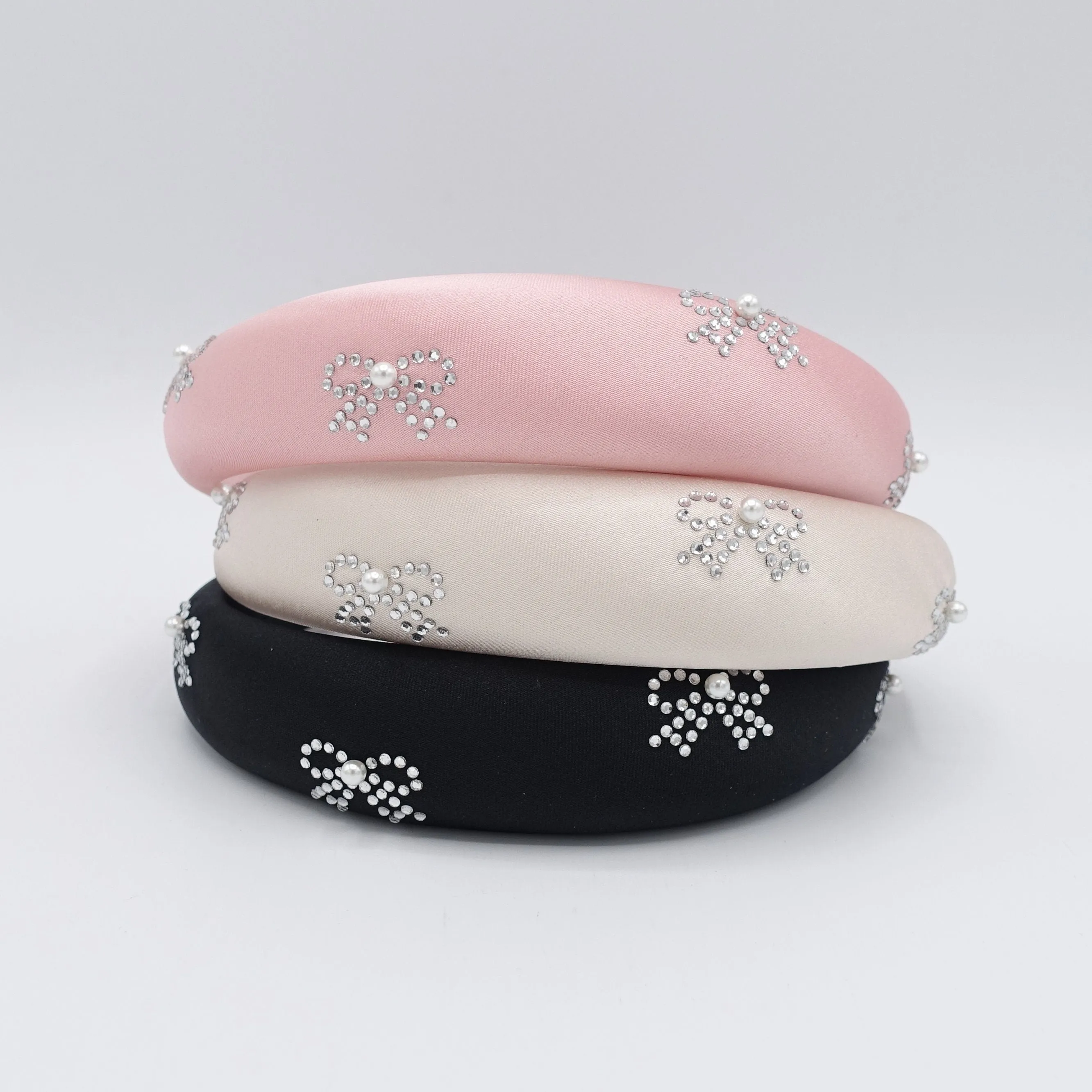 pearl hotfix satin padded headband bling ribbon hairband for women