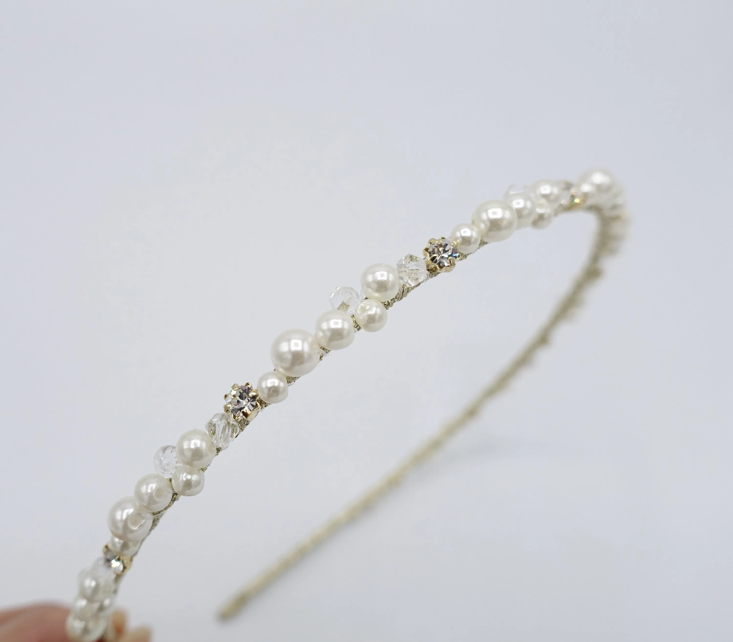 pearl thin headband, crystal beaded headband for women