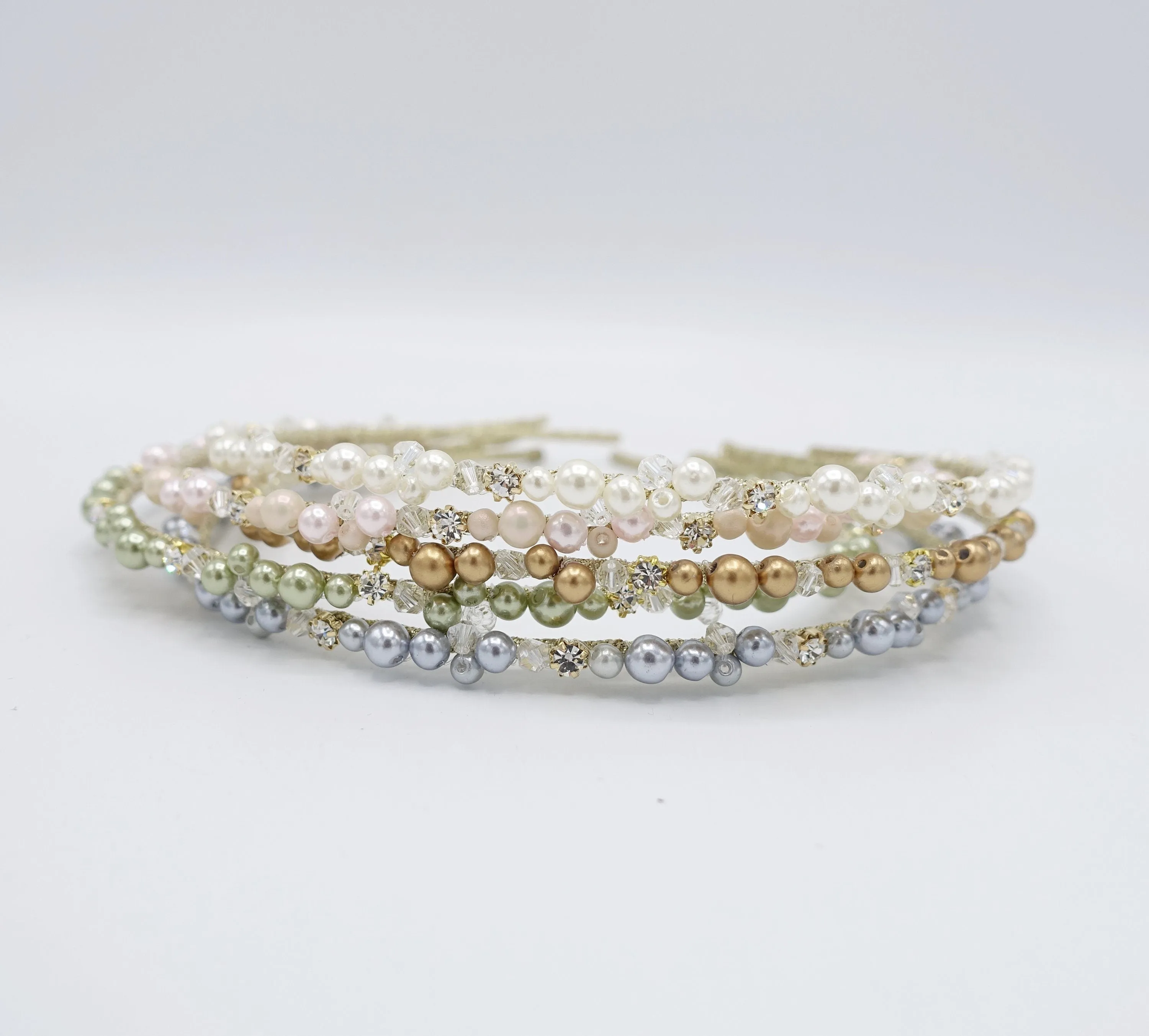 pearl thin headband, crystal beaded headband for women