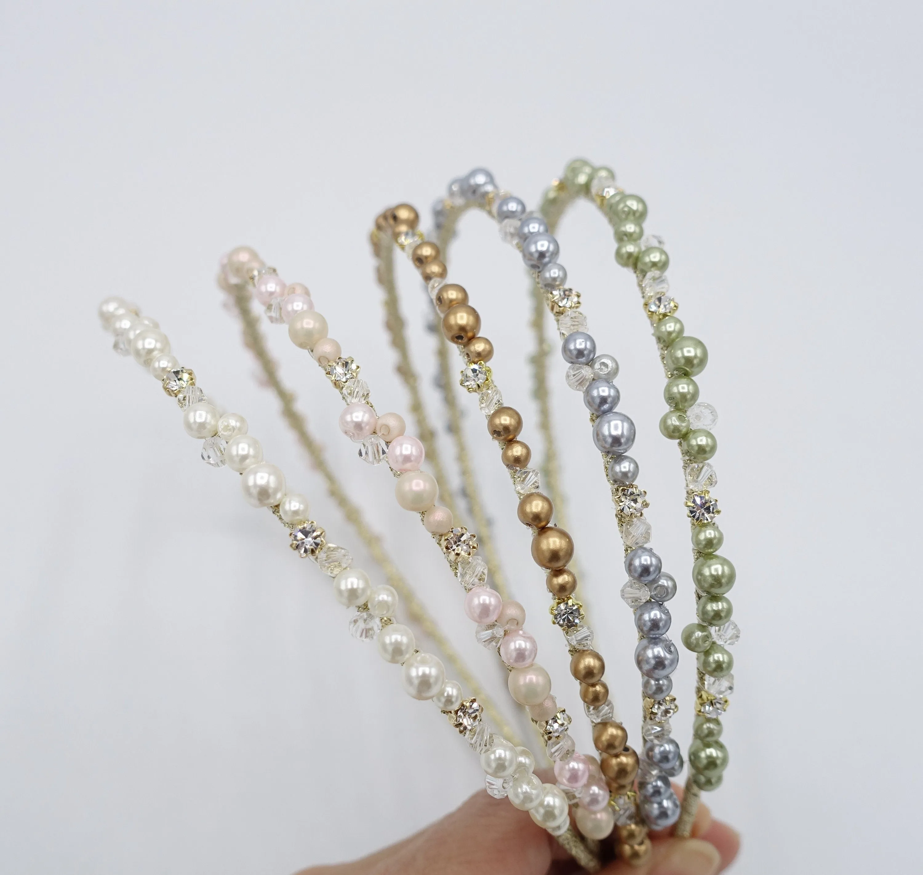 pearl thin headband, crystal beaded headband for women