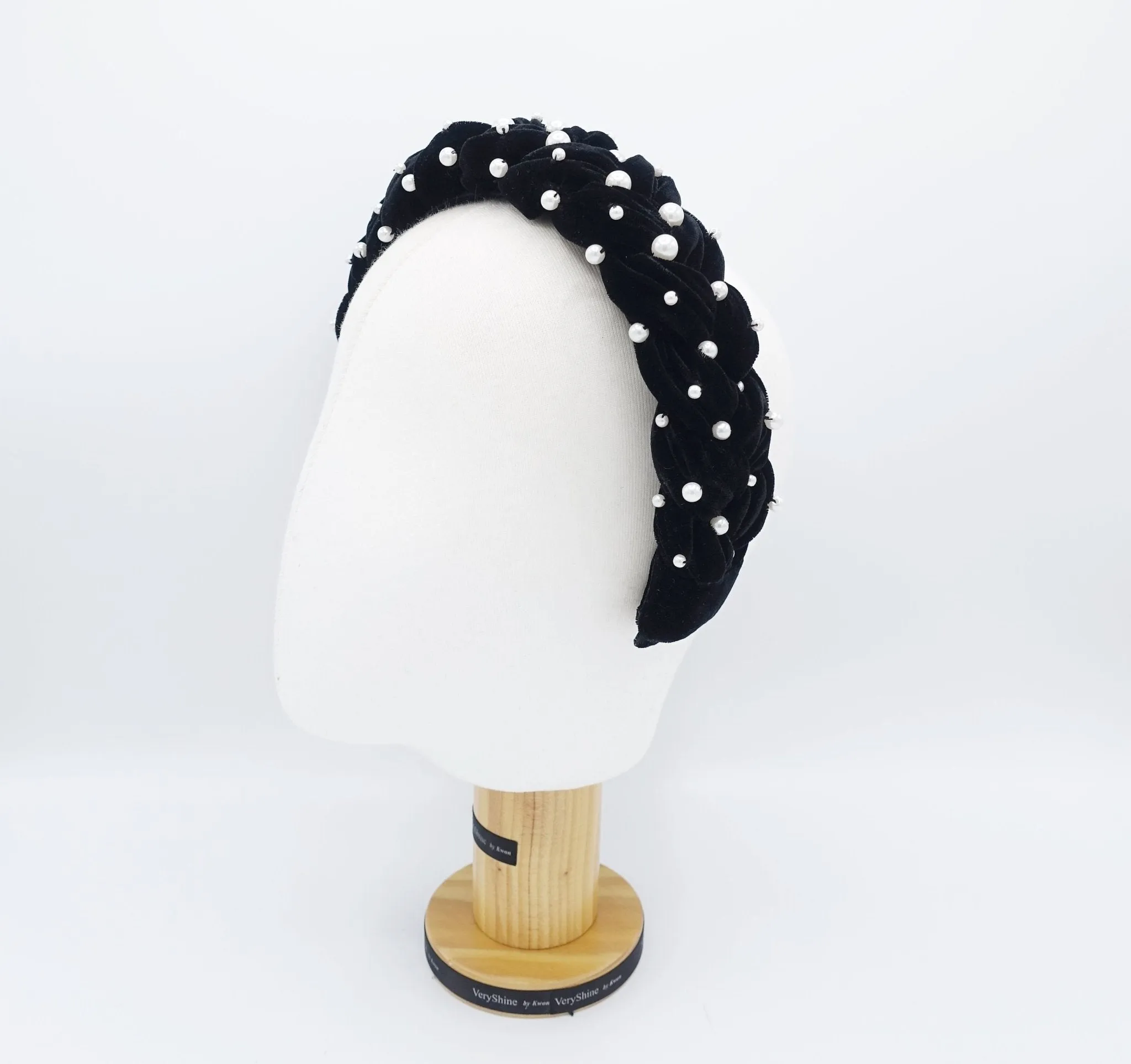 pearl velvet braided headband silk velvet pearl sewn hairband luxury handmade plaited hair accessory