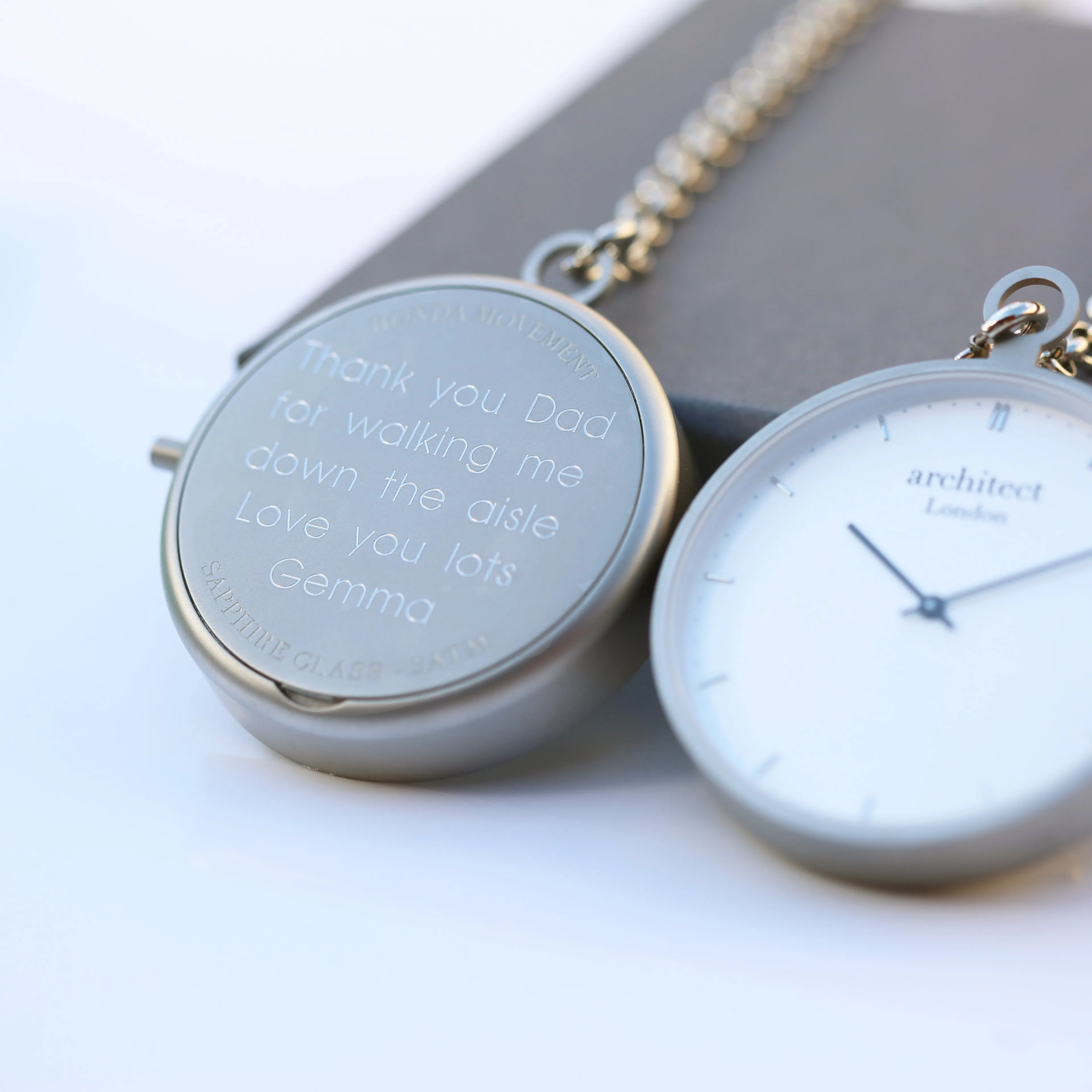 Personalised Modern Pocket Watch Silver Modern Font Engraved