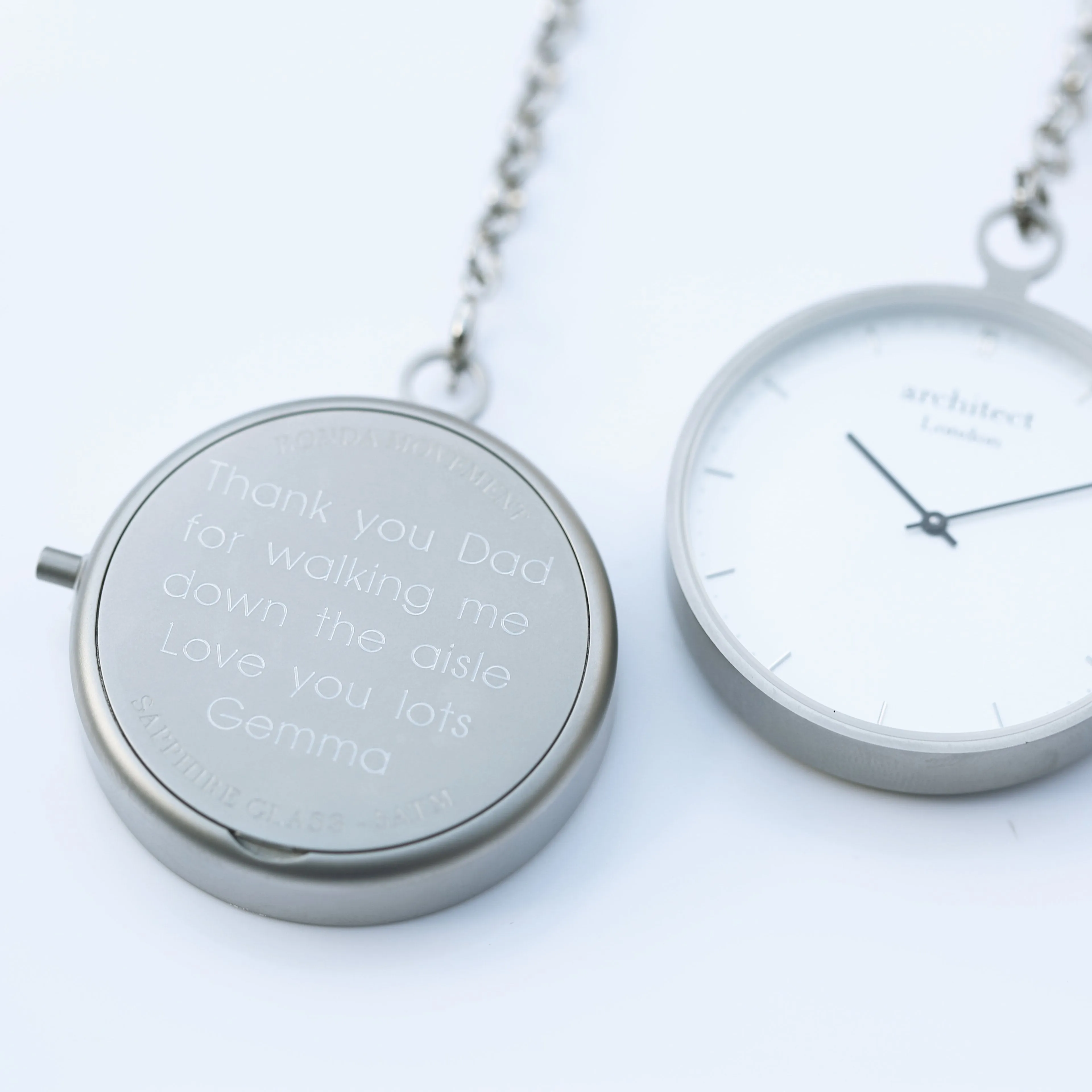 Personalised Modern Pocket Watch Silver Modern Font Engraved