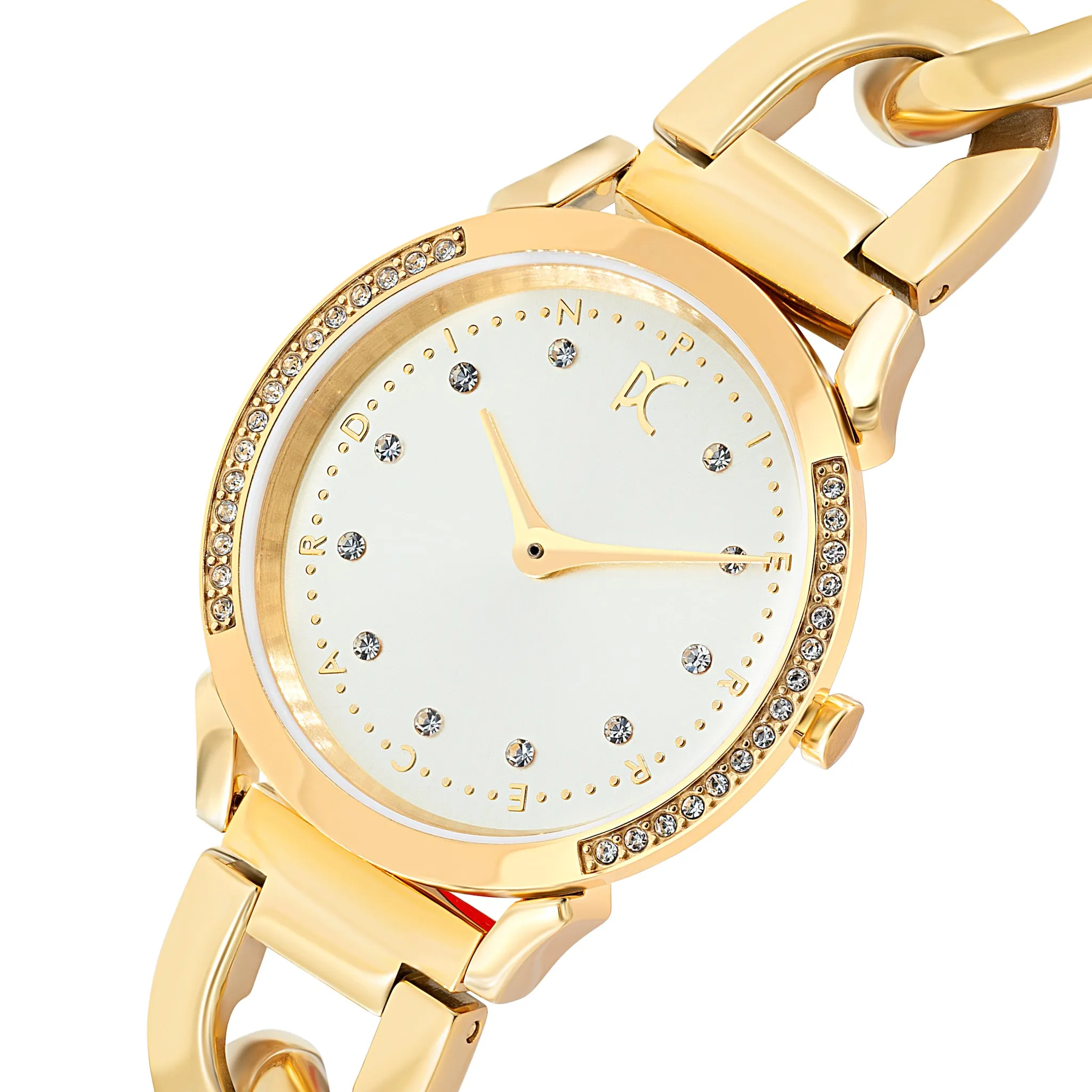 Pigalle Gold Watch with Crystals and Metal Chain Link Strap