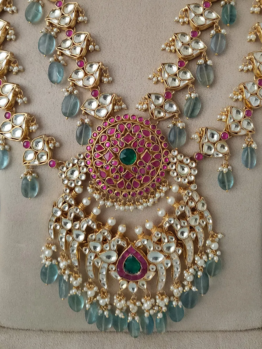 Pink Color Gold Plated Jadau Kundan Bridal Necklace Set - MS1253YP