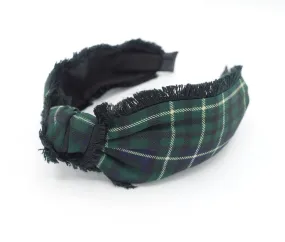 plaid check top knot headband  fringe trim hairband hair accessory for women